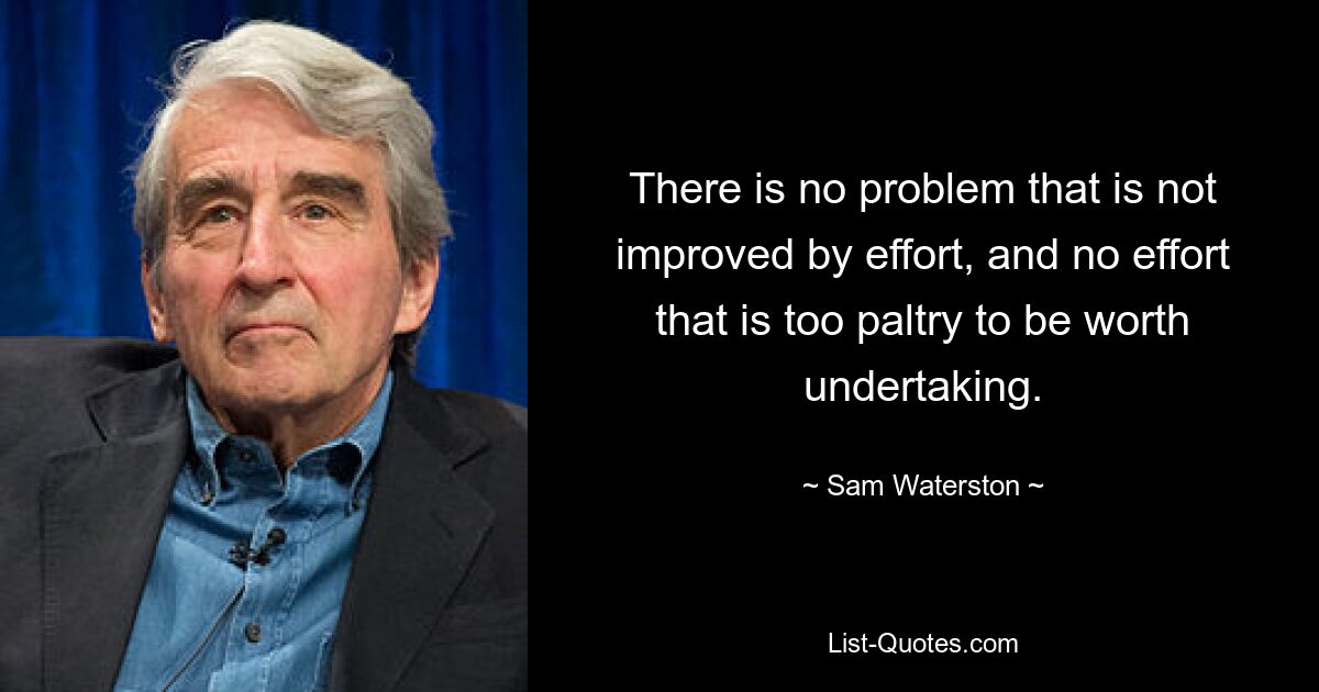 There is no problem that is not improved by effort, and no effort that is too paltry to be worth undertaking. — © Sam Waterston