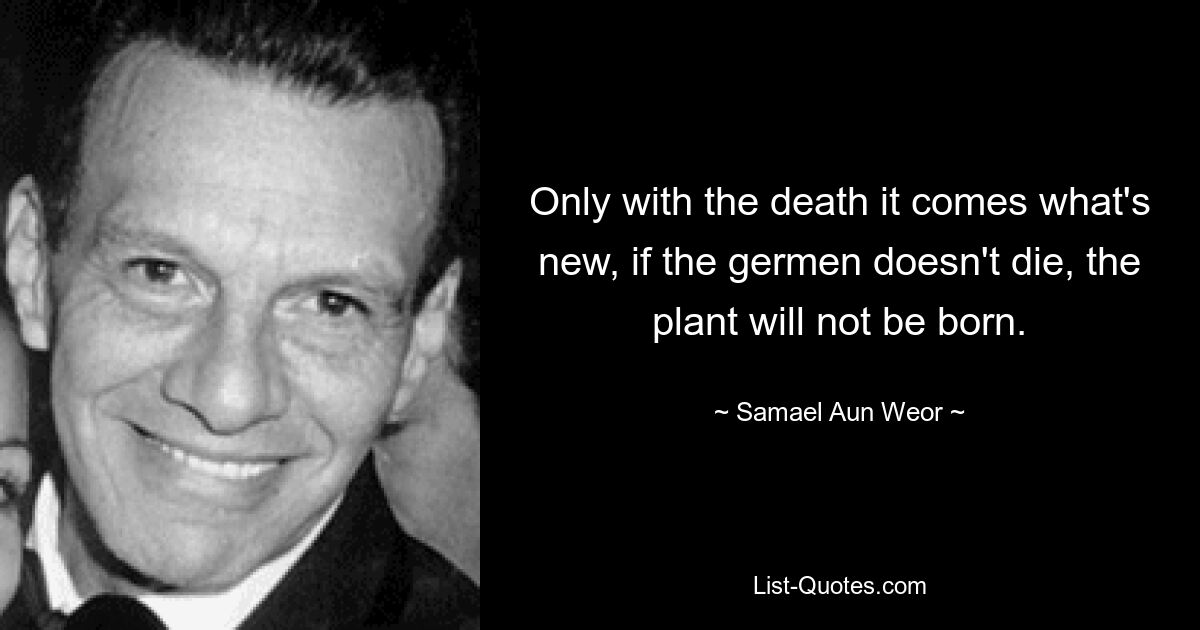 Only with the death it comes what's new, if the germen doesn't die, the plant will not be born. — © Samael Aun Weor