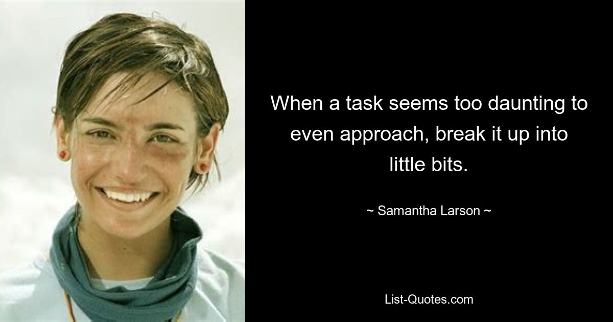 When a task seems too daunting to even approach, break it up into little bits. — © Samantha Larson