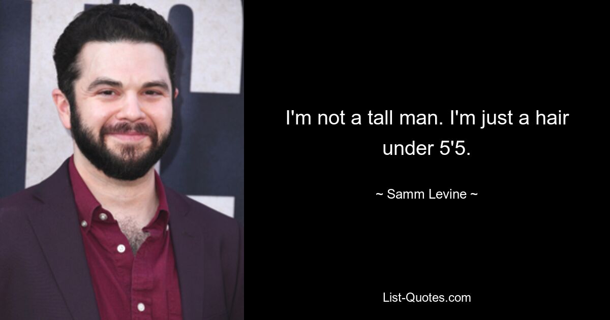 I'm not a tall man. I'm just a hair under 5'5. — © Samm Levine