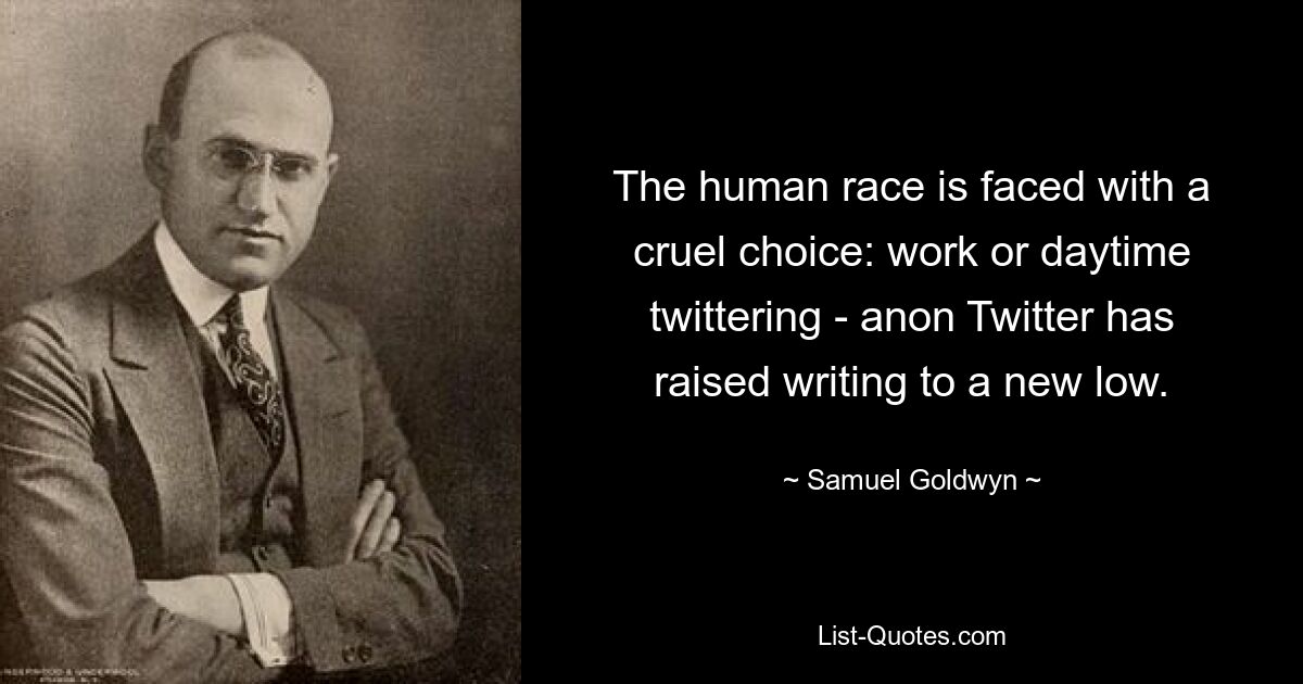 The human race is faced with a cruel choice: work or daytime twittering - anon Twitter has raised writing to a new low. — © Samuel Goldwyn