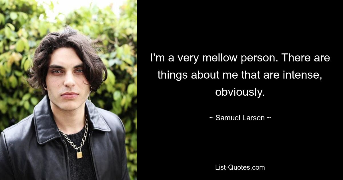 I'm a very mellow person. There are things about me that are intense, obviously. — © Samuel Larsen