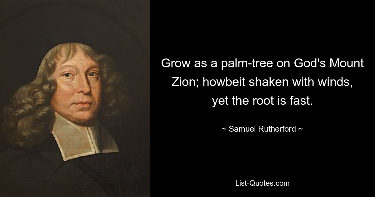 Grow as a palm-tree on God's Mount Zion; howbeit shaken with winds, yet the root is fast. — © Samuel Rutherford