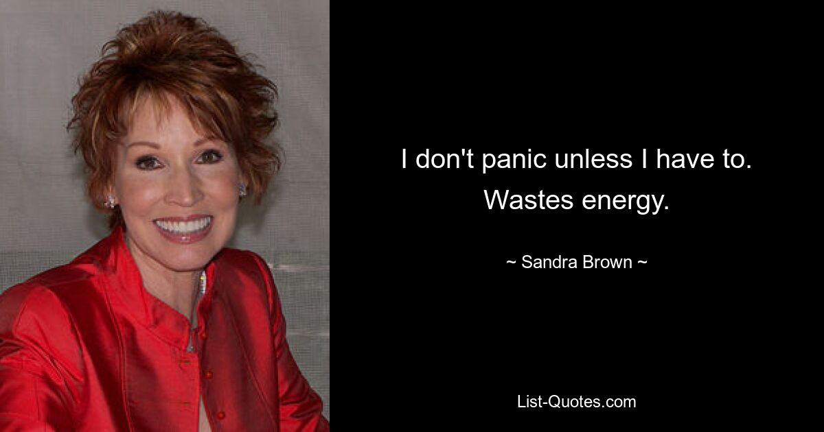 I don't panic unless I have to. Wastes energy. — © Sandra Brown