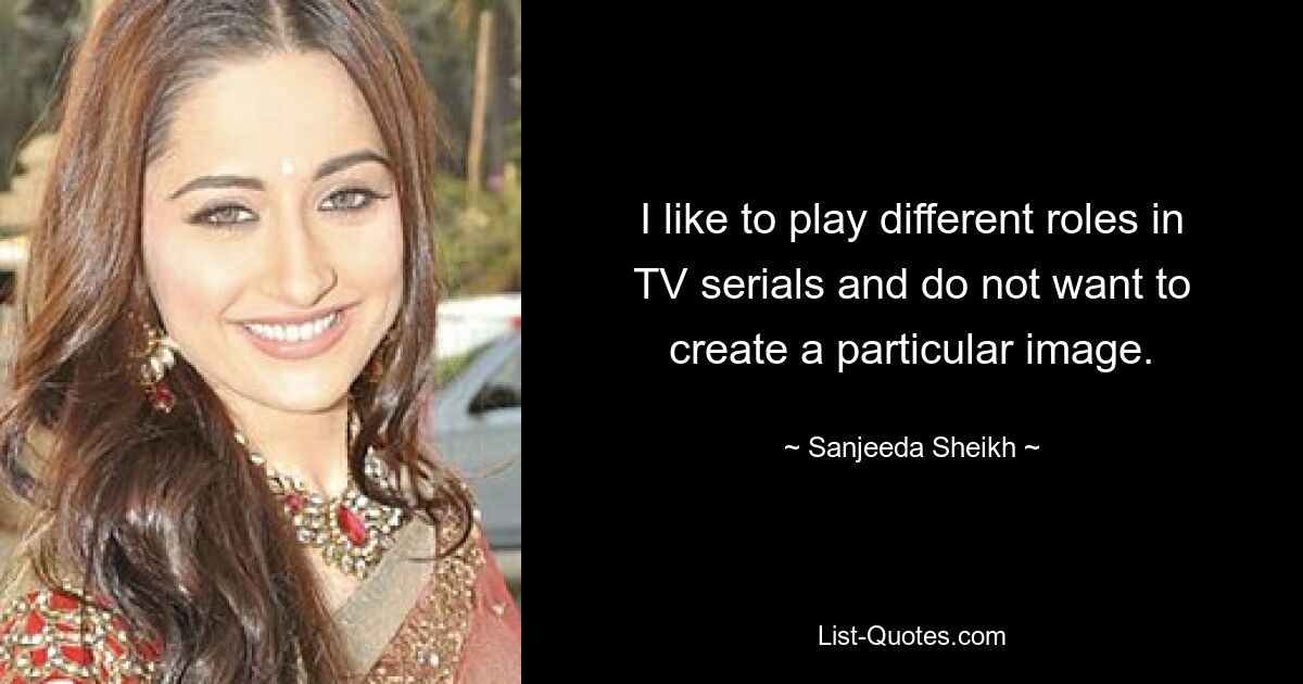 I like to play different roles in TV serials and do not want to create a particular image. — © Sanjeeda Sheikh