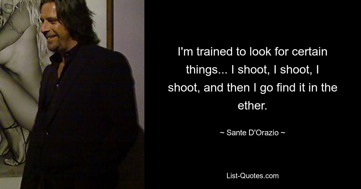 I'm trained to look for certain things... I shoot, I shoot, I shoot, and then I go find it in the ether. — © Sante D'Orazio