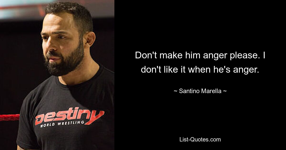 Don't make him anger please. I don't like it when he's anger. — © Santino Marella