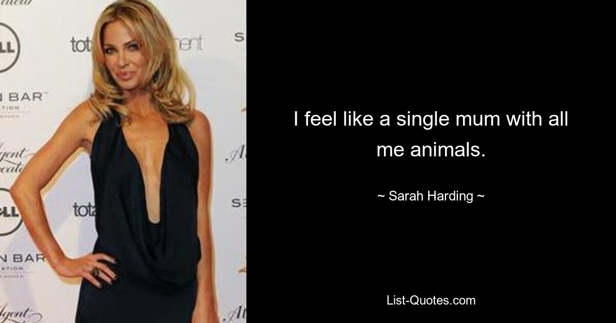 I feel like a single mum with all me animals. — © Sarah Harding