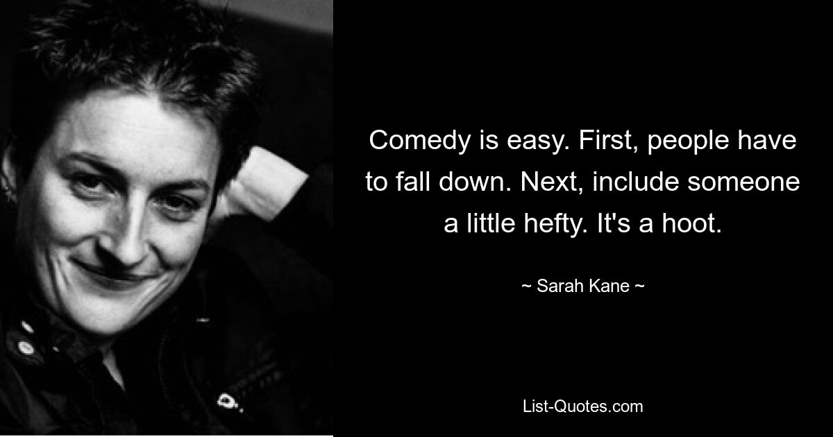 Comedy is easy. First, people have to fall down. Next, include someone a little hefty. It's a hoot. — © Sarah Kane