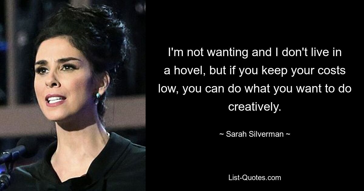 I'm not wanting and I don't live in a hovel, but if you keep your costs low, you can do what you want to do creatively. — © Sarah Silverman