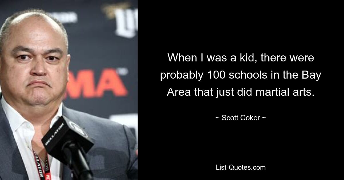 When I was a kid, there were probably 100 schools in the Bay Area that just did martial arts. — © Scott Coker