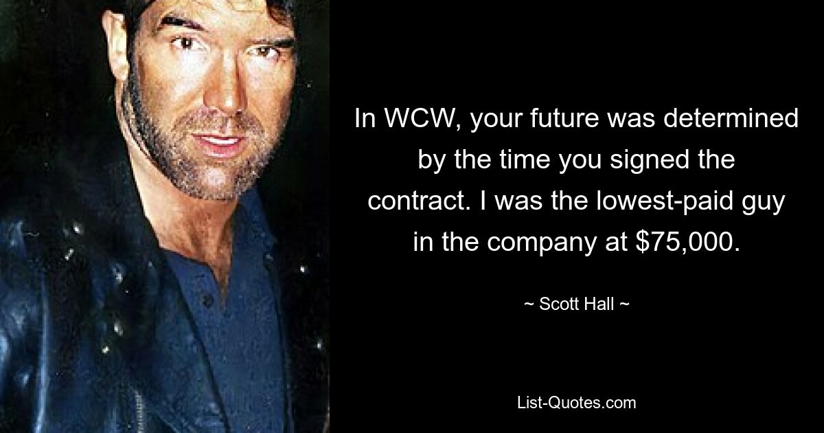 In WCW, your future was determined by the time you signed the contract. I was the lowest-paid guy in the company at $75,000. — © Scott Hall