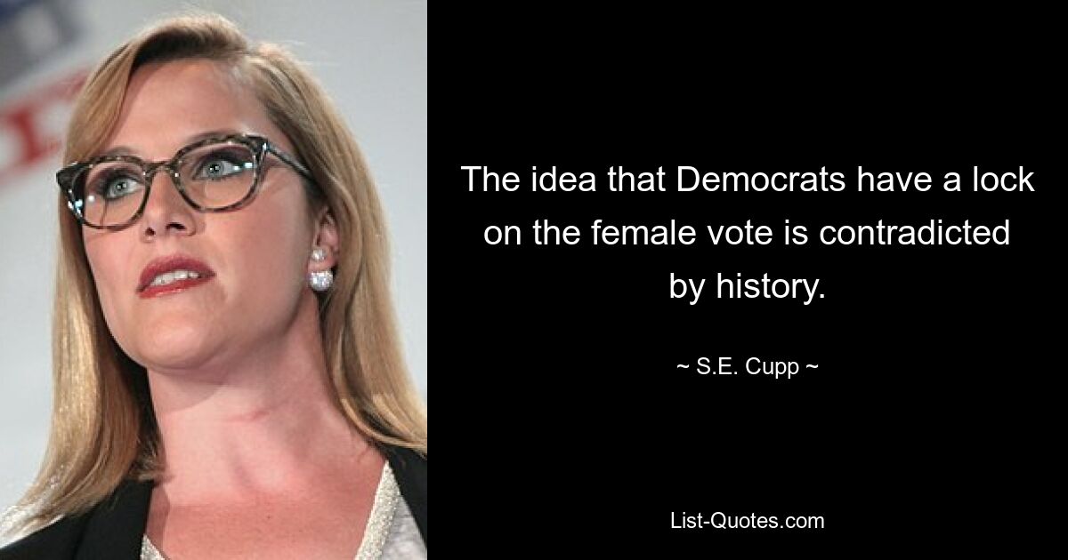 The idea that Democrats have a lock on the female vote is contradicted by history. — © S.E. Cupp