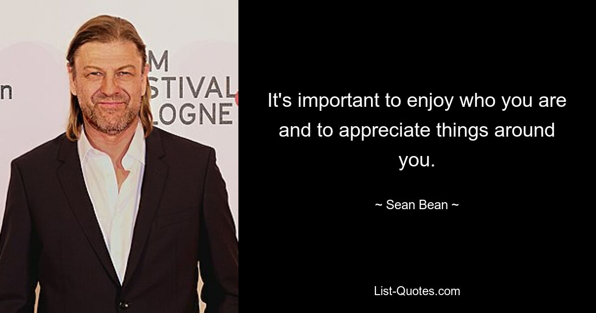 It's important to enjoy who you are and to appreciate things around you. — © Sean Bean