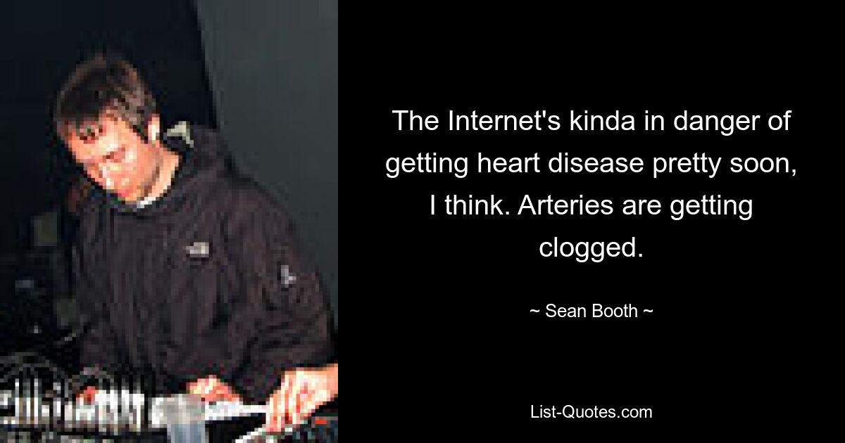 The Internet's kinda in danger of getting heart disease pretty soon, I think. Arteries are getting clogged. — © Sean Booth