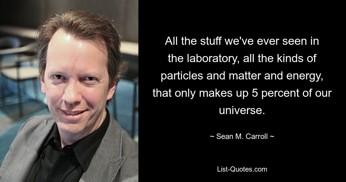 All the stuff we've ever seen in the laboratory, all the kinds of particles and matter and energy, that only makes up 5 percent of our universe. — © Sean M. Carroll