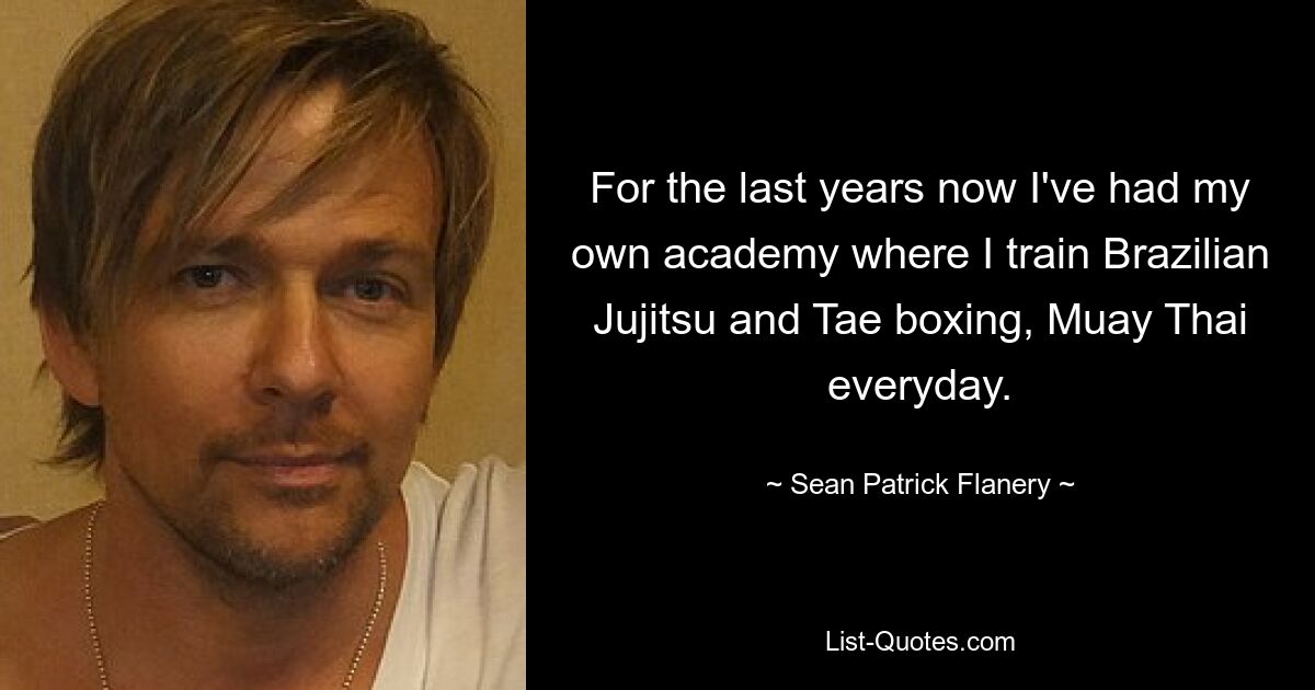 For the last years now I've had my own academy where I train Brazilian Jujitsu and Tae boxing, Muay Thai everyday. — © Sean Patrick Flanery