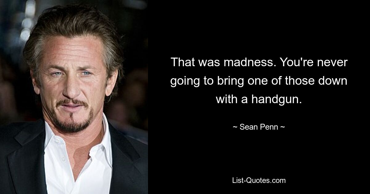 That was madness. You're never going to bring one of those down with a handgun. — © Sean Penn