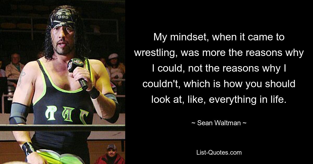 My mindset, when it came to wrestling, was more the reasons why I could, not the reasons why I couldn't, which is how you should look at, like, everything in life. — © Sean Waltman