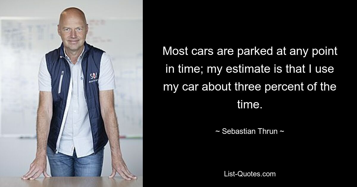 Most cars are parked at any point in time; my estimate is that I use my car about three percent of the time. — © Sebastian Thrun