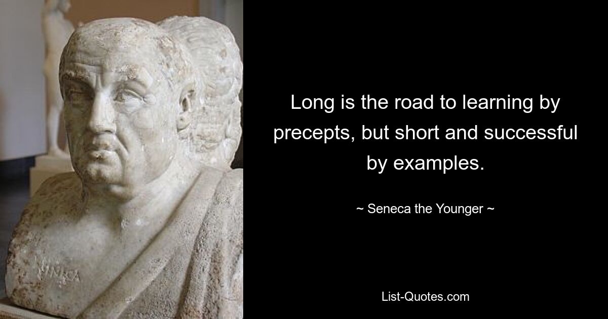 Long is the road to learning by precepts, but short and successful by examples. — © Seneca the Younger