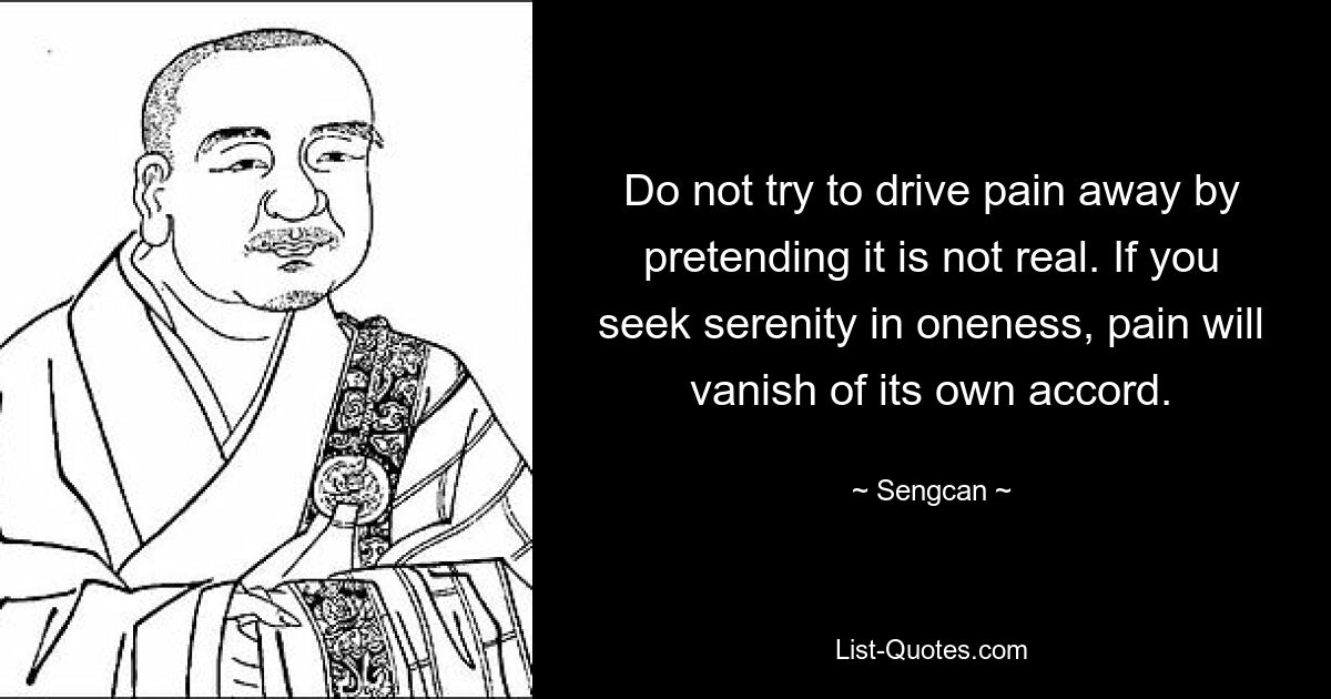 Не пытайтесь изгнать боль, притворяясь, что она нереальна. Если вы ищете спокойствия в единстве, боль исчезнет сама собой. — © Сенгкан