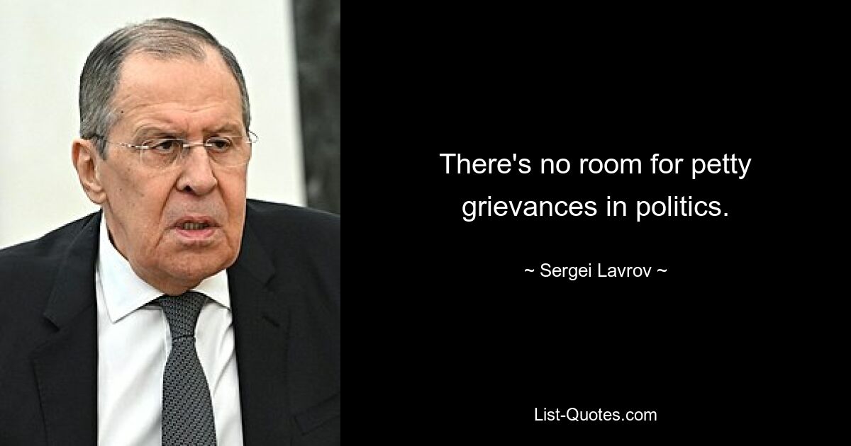 There's no room for petty grievances in politics. — © Sergei Lavrov