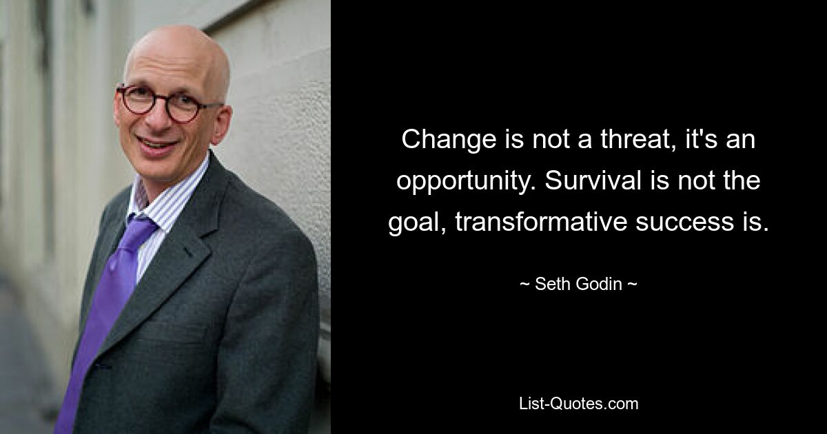 Change is not a threat, it's an opportunity. Survival is not the goal, transformative success is. — © Seth Godin