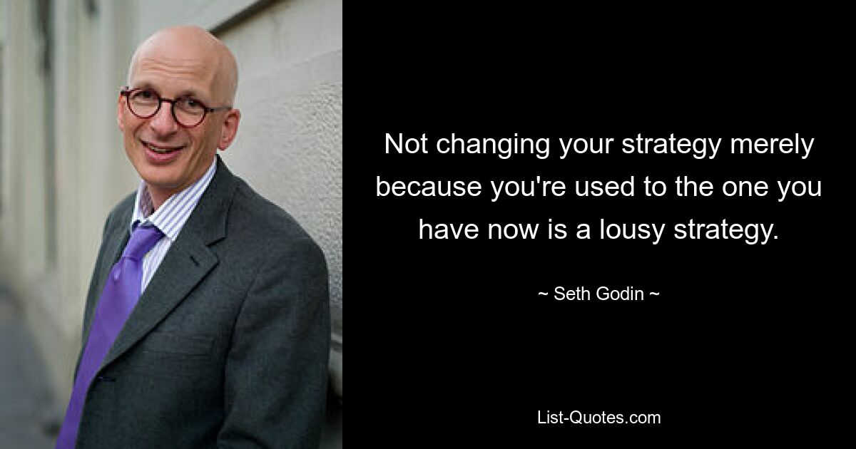 Not changing your strategy merely because you're used to the one you have now is a lousy strategy. — © Seth Godin