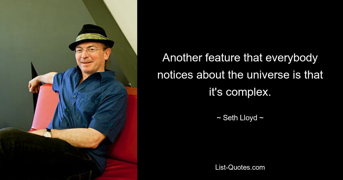 Another feature that everybody notices about the universe is that it's complex. — © Seth Lloyd