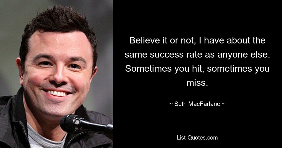 Believe it or not, I have about the same success rate as anyone else. Sometimes you hit, sometimes you miss. — © Seth MacFarlane