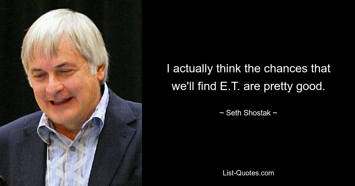 I actually think the chances that we'll find E.T. are pretty good. — © Seth Shostak