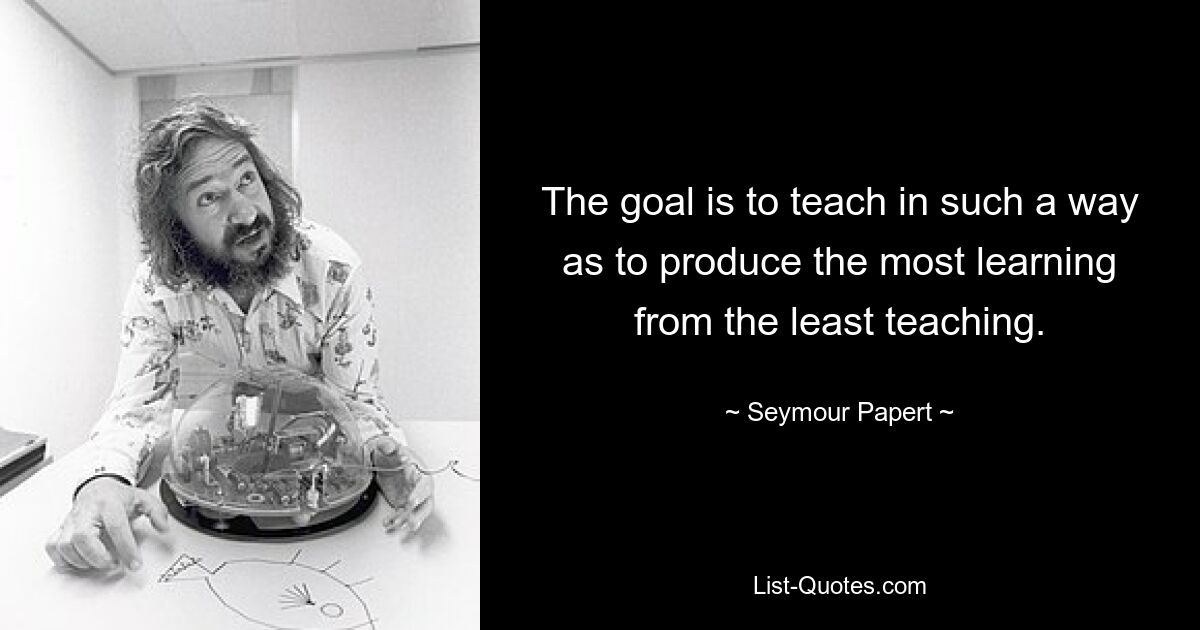 The goal is to teach in such a way as to produce the most learning from the least teaching. — © Seymour Papert