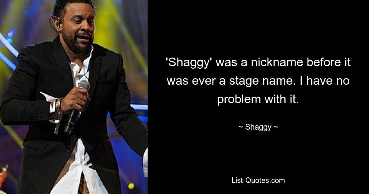 'Shaggy' was a nickname before it was ever a stage name. I have no problem with it. — © Shaggy