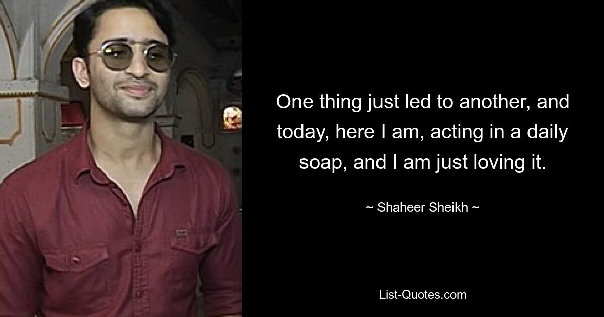 One thing just led to another, and today, here I am, acting in a daily soap, and I am just loving it. — © Shaheer Sheikh