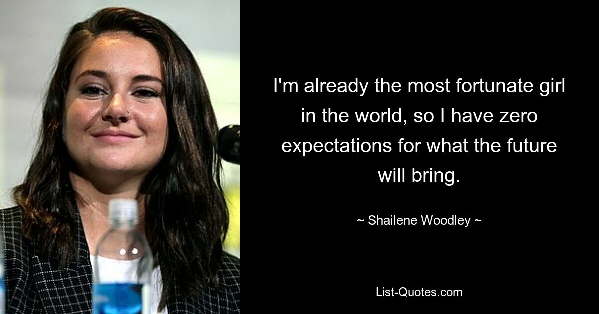 I'm already the most fortunate girl in the world, so I have zero expectations for what the future will bring. — © Shailene Woodley