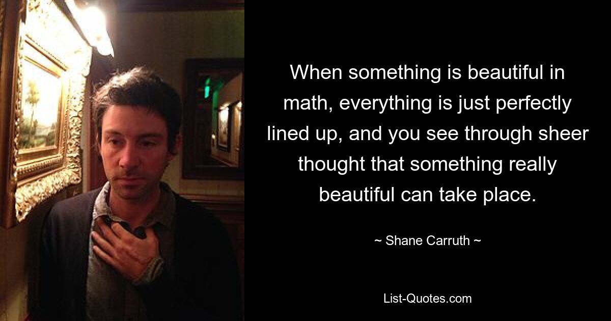 When something is beautiful in math, everything is just perfectly lined up, and you see through sheer thought that something really beautiful can take place. — © Shane Carruth