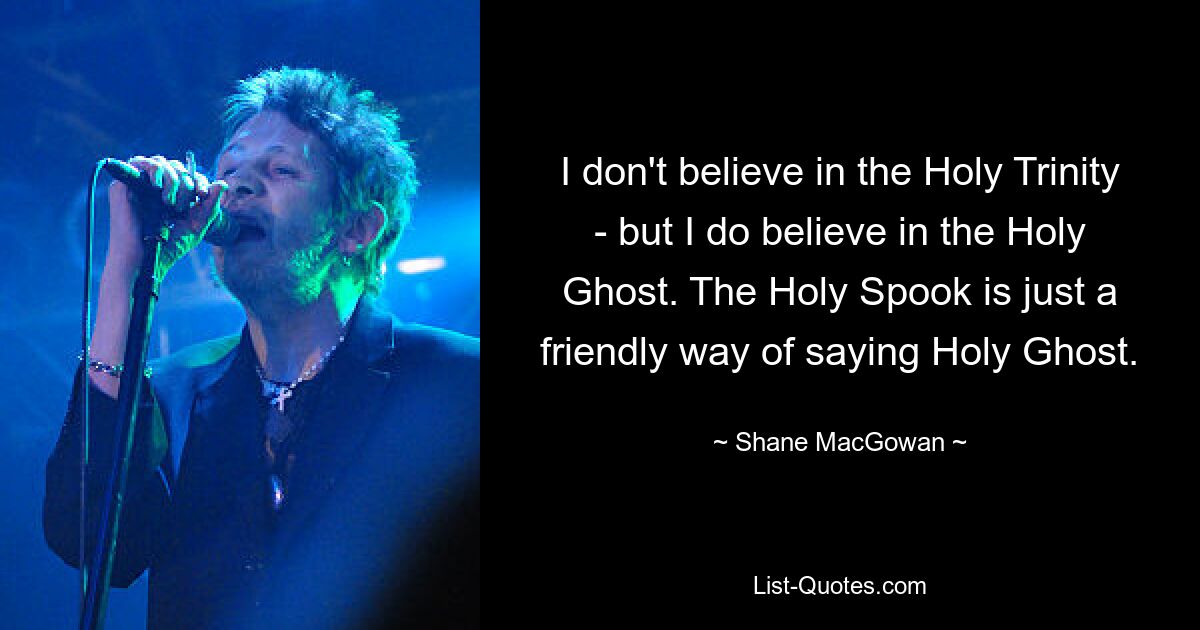 I don't believe in the Holy Trinity - but I do believe in the Holy Ghost. The Holy Spook is just a friendly way of saying Holy Ghost. — © Shane MacGowan