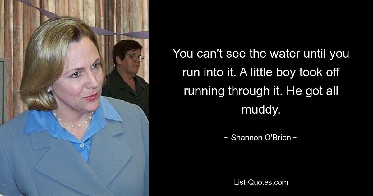 You can't see the water until you run into it. A little boy took off running through it. He got all muddy. — © Shannon O'Brien