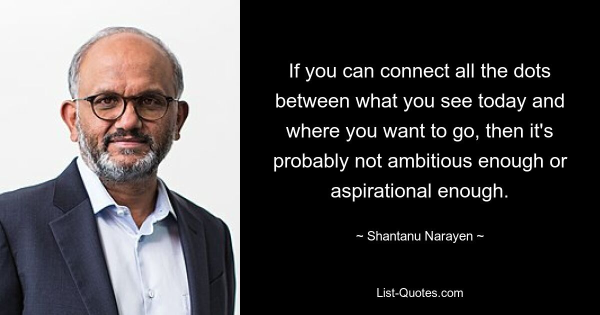 If you can connect all the dots between what you see today and where you want to go, then it's probably not ambitious enough or aspirational enough. — © Shantanu Narayen