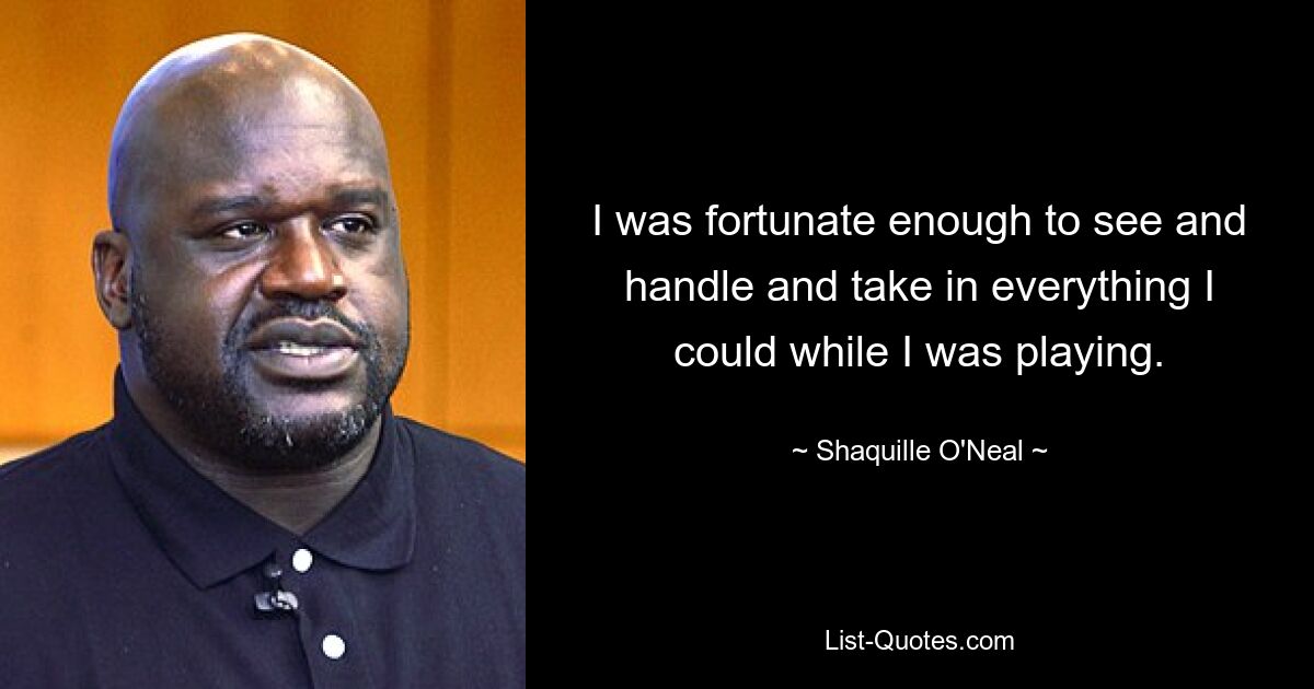 I was fortunate enough to see and handle and take in everything I could while I was playing. — © Shaquille O'Neal