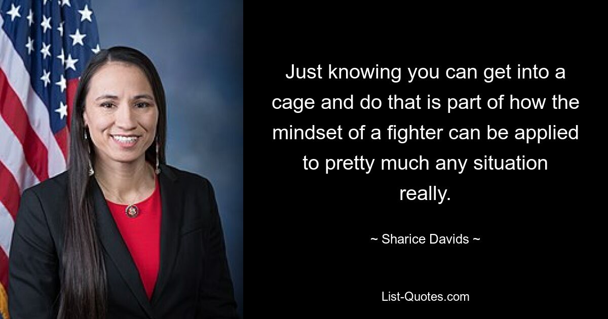 Just knowing you can get into a cage and do that is part of how the mindset of a fighter can be applied to pretty much any situation really. — © Sharice Davids