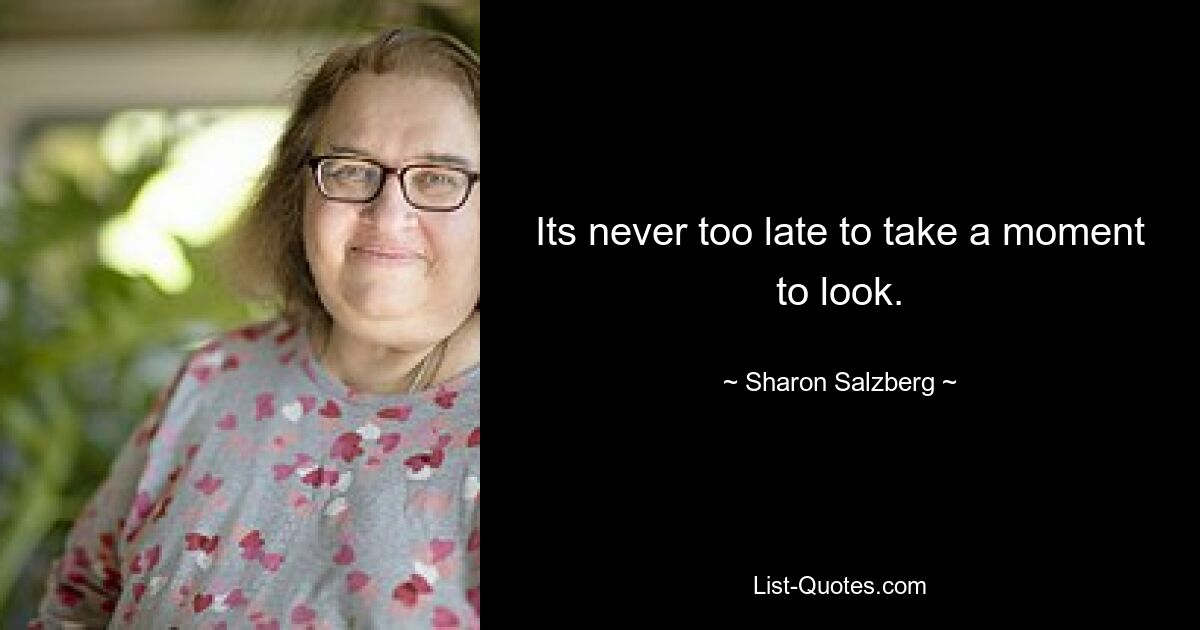 Its never too late to take a moment to look. — © Sharon Salzberg