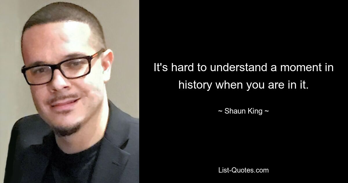 It's hard to understand a moment in history when you are in it. — © Shaun King