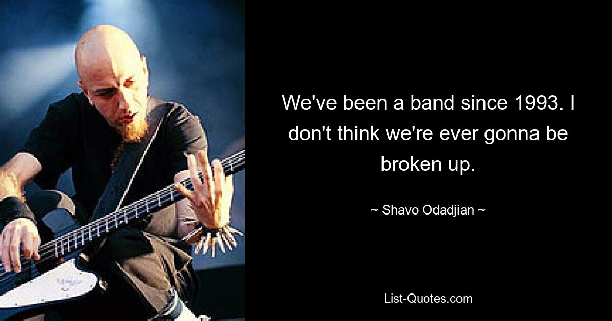 We've been a band since 1993. I don't think we're ever gonna be broken up. — © Shavo Odadjian