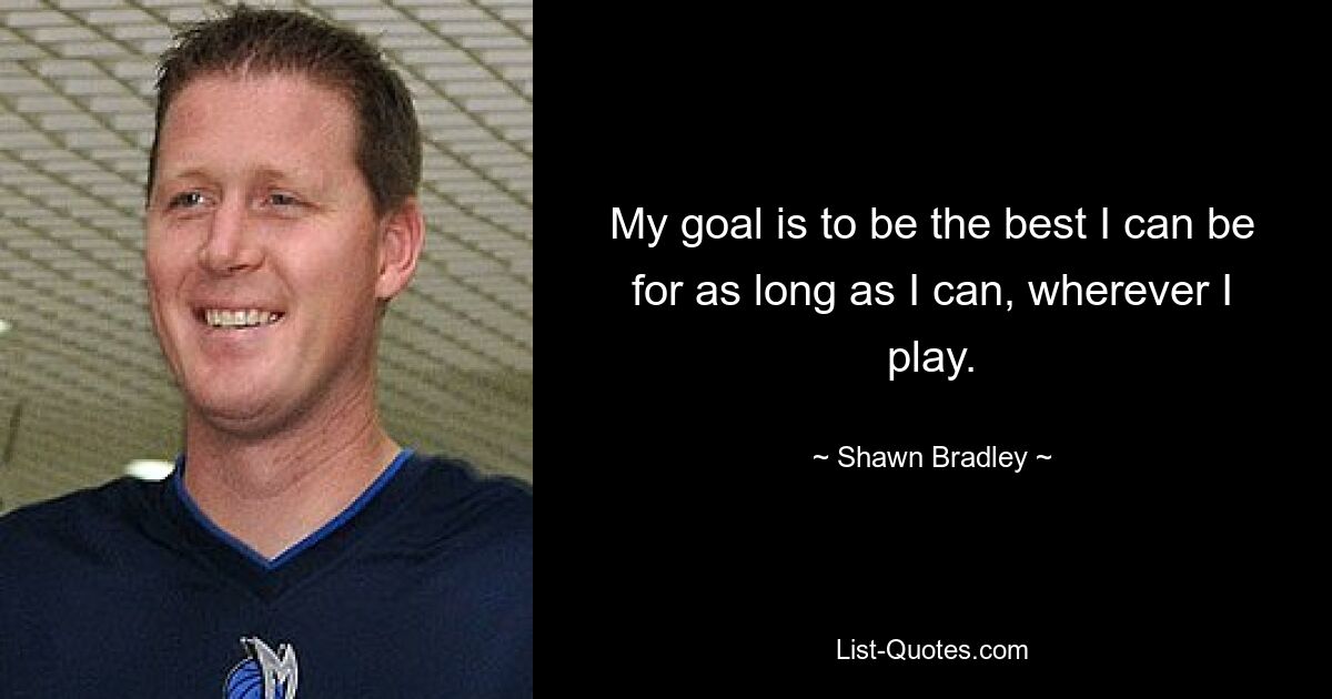 My goal is to be the best I can be for as long as I can, wherever I play. — © Shawn Bradley