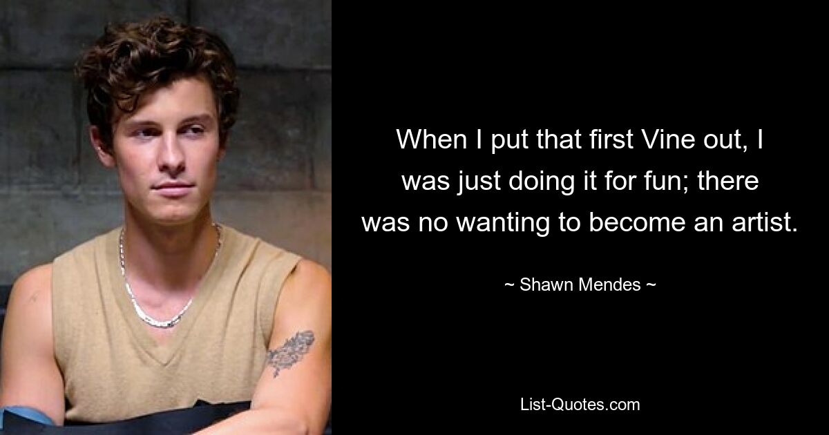 When I put that first Vine out, I was just doing it for fun; there was no wanting to become an artist. — © Shawn Mendes