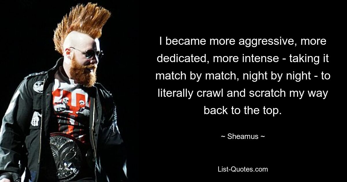 I became more aggressive, more dedicated, more intense - taking it match by match, night by night - to literally crawl and scratch my way back to the top. — © Sheamus