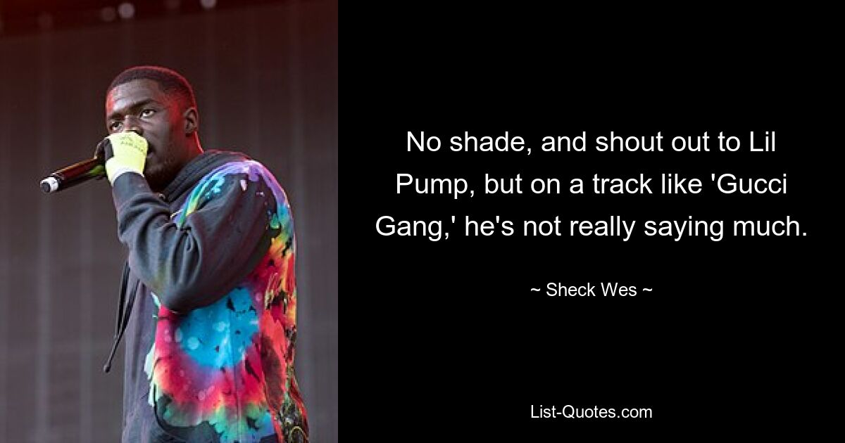 No shade, and shout out to Lil Pump, but on a track like 'Gucci Gang,' he's not really saying much. — © Sheck Wes