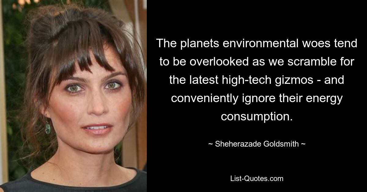 The planets environmental woes tend to be overlooked as we scramble for the latest high-tech gizmos - and conveniently ignore their energy consumption. — © Sheherazade Goldsmith